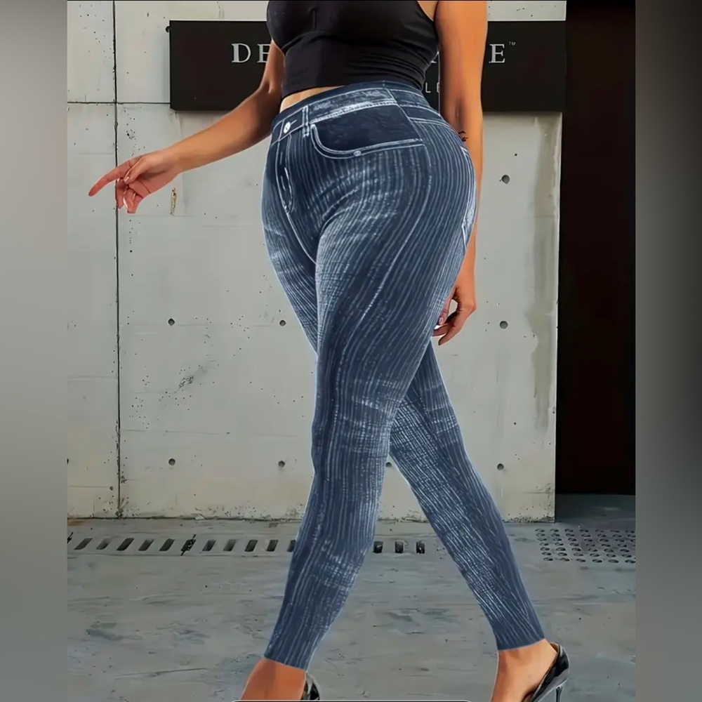 Leggings Stylish Black Faux Denim 2XL US Size 16